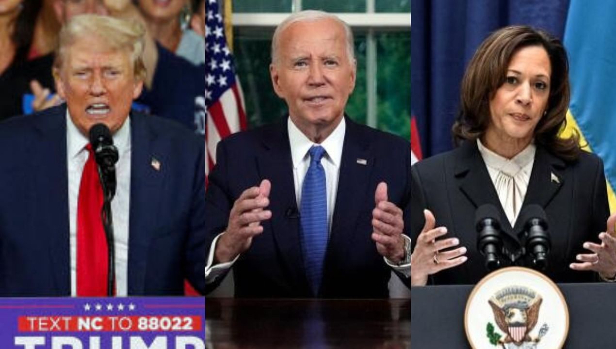 <div class="paragraphs"><p>Former US president Donald Trump,  President Joe Biden and Vice President Kamala Harris (L-R).</p></div>